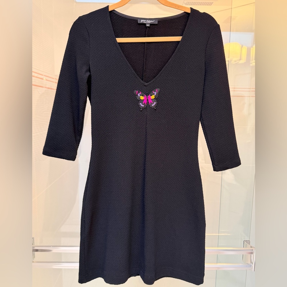Betsey Johnson Black Dress with  Butterfly Accent